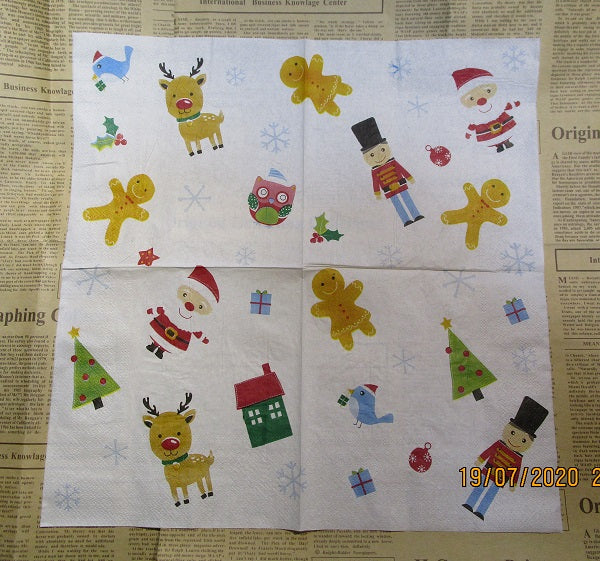 Paper Napkins (Pack of 3) Christmas Icons Reindeer Bird Owl Gingerbreadman