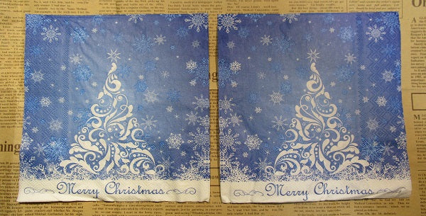 Paper Napkins (Pack of 2) Christmas Blue Tree Snowflakes and Swirls