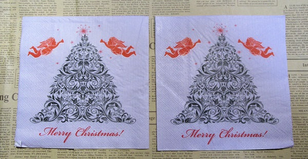 Paper Napkins (Pack of 2) Christmas Tree Purple and Angels Merry Christmas