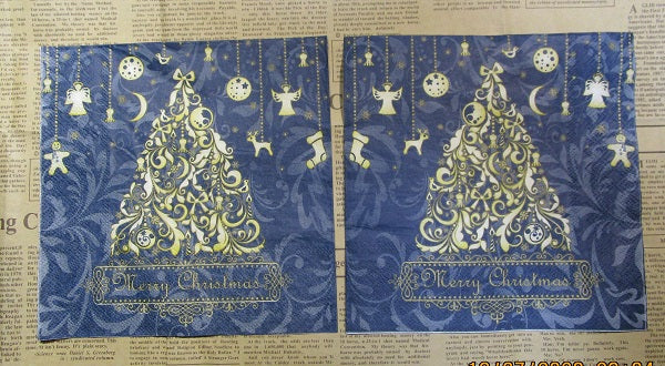 Paper Napkins (Pack of 2) Merry Christmas Navy Blue Swirls Stocking Reindeer