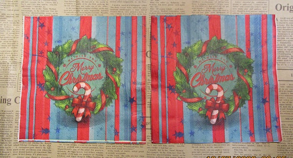 Paper Napkins (Pack of 2) Christmas Red Green Wreath Holly Candy Cane