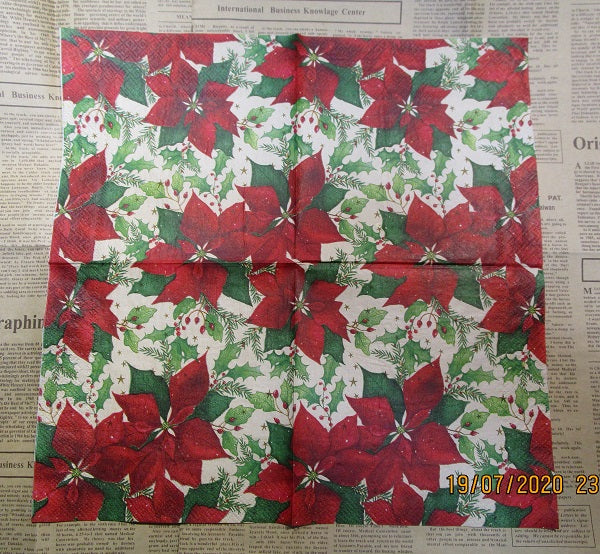 Paper Napkins (Pack of 2) Red and Green Poinsettia Christmas