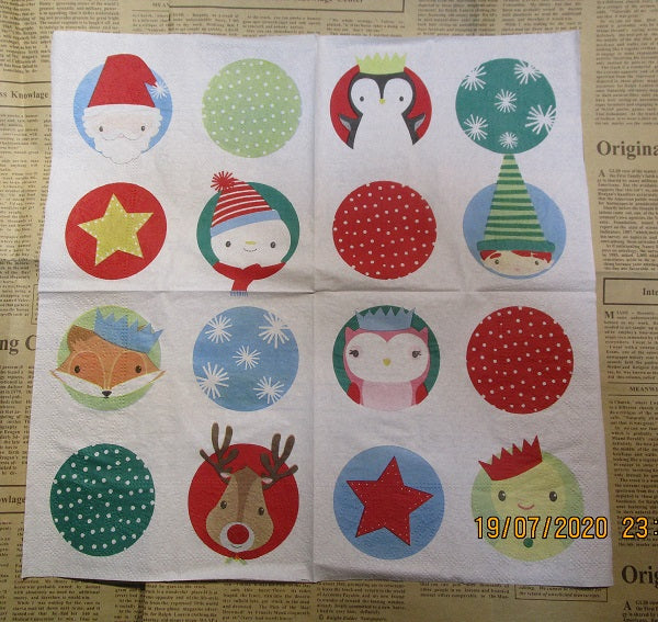 Paper Napkins (Pack of 3) Christmas Icons Fox Elf Santa Reindeer Penguin