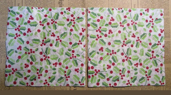 Paper Napkins (Pack of 3) Christmas Holly and Berries Red and Green