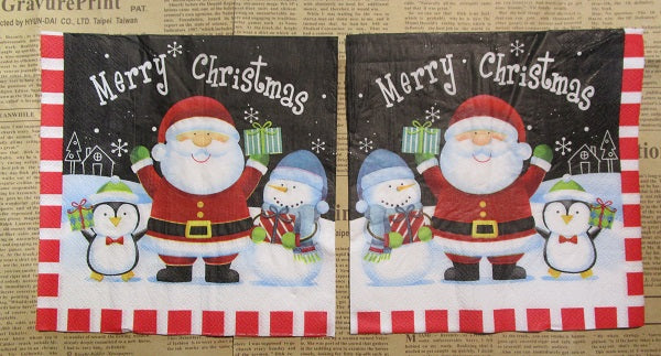 Paper Napkins (Pack of 2) Merry Christmas Santa Snowman Penguin