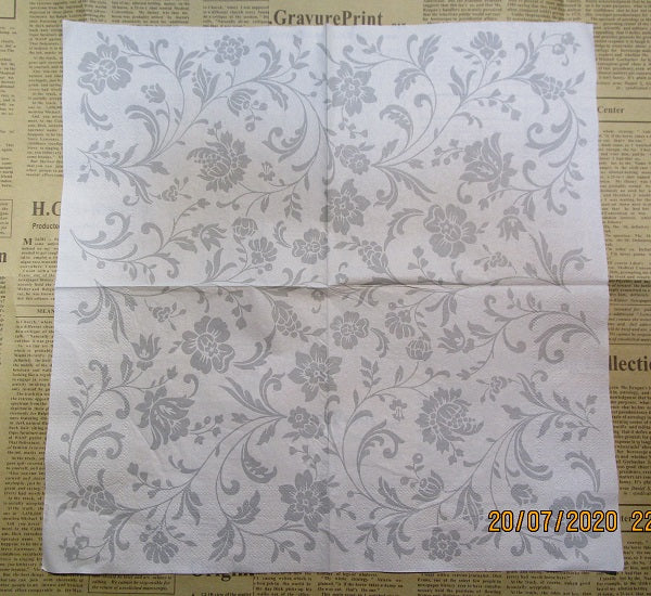 Paper Napkins (Pack of 2) Silver and White Flowers and swirls Flourish