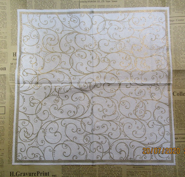 Paper Napkins (Pack of 2) Gold and White Swirls Flourish