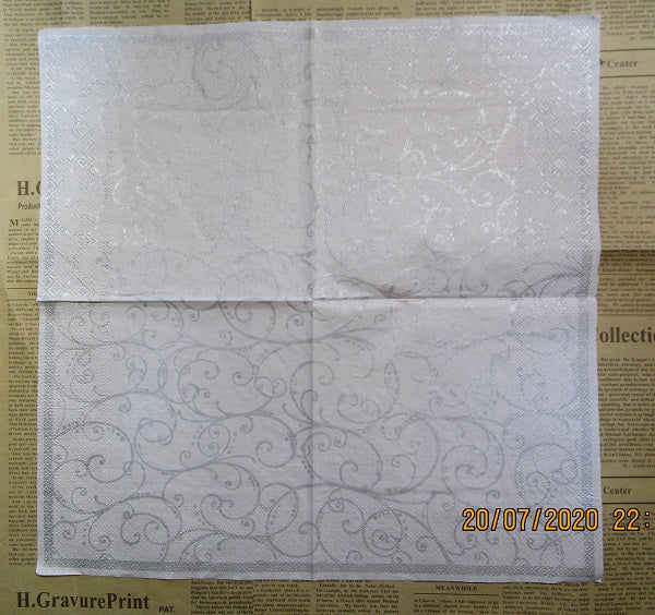 Paper Napkins (Pack of 2) Silver and White Swirls Flourish