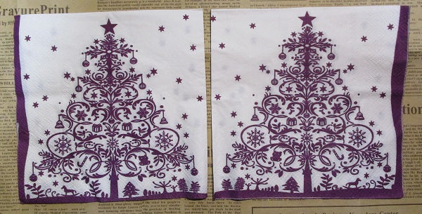 Paper Napkins (Pack of 2) Christmas Purple and White Christmas Tree