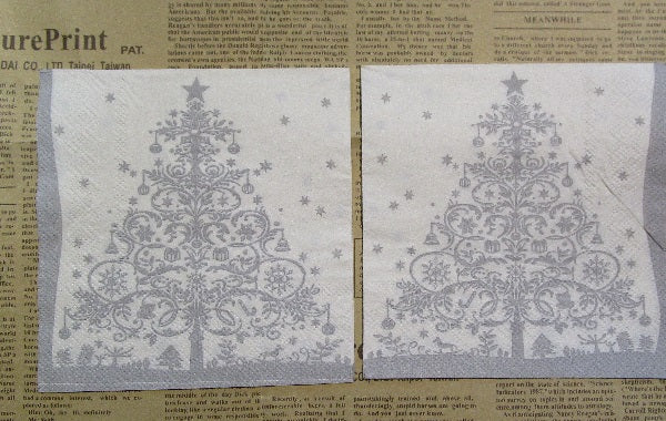 Paper Napkins (Pack of 2) Christmas Tree Silver and White Presents and Baubles