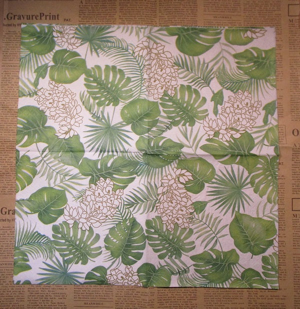 Paper Napkins (Pack of 2) Green Leaves Tropical Flowers Foliage