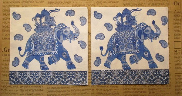 Paper Napkins (Pack of 2) Blue and White Indian Elephant Flowers