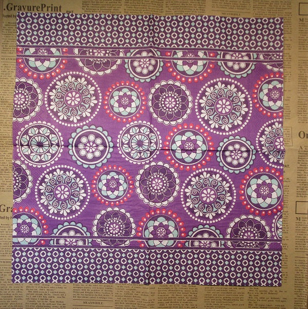 Paper Napkins (Pack of 2) Purple White Pink Flowers Mandala