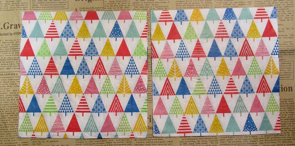 Paper Napkins (Pack of 2) Christmas Coloured Trees with Patterns