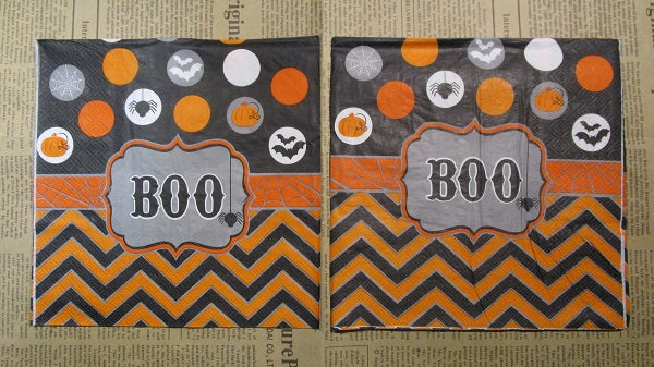 Paper Napkins (Pack of 2) Halloween spots with Spider Bat Pumpkin Web Boo Chevron