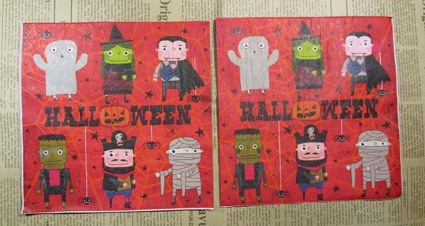 Paper Napkins (Pack of 2) Halloween Dressup Ghost Witch Mummy Pirate Franenstein