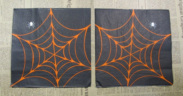 Paper Napkins (Pack of 2) Halloween Spider Web Orange and Black