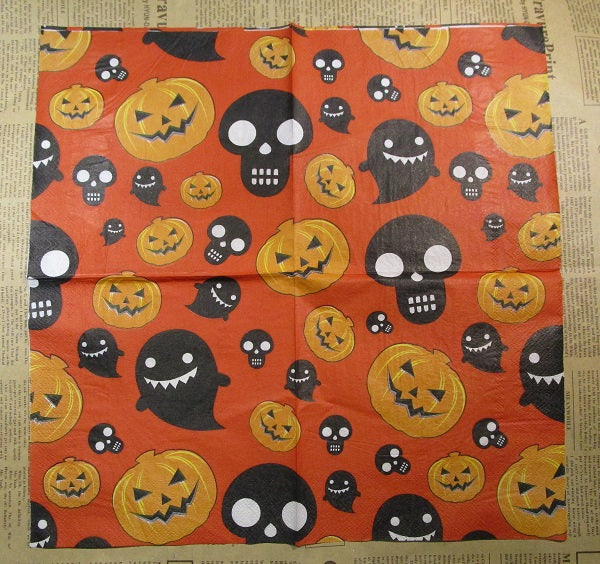 Paper Napkins (Pack of 2) Halloween SKull Pumpkin Orange and Black