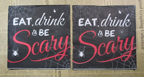 Paper Napkins (Pack of 2) Halloween Eat Drink and Ne Scary Web Spider