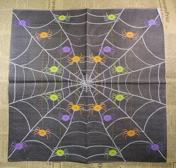 Paper Napkins (Pack of 2) Halloween Spider Web with Spiders Pastel