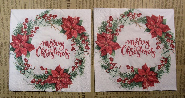 Paper Napkins (Pack of 2) Christmas Poinsettia /wreath berries