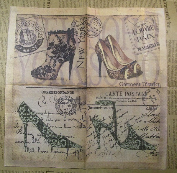 Paper Napkins (Pack of 2) Shoes 4 styles Vintage Writing Postmarks
