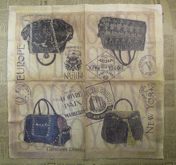 Paper Napkins (Pack of 2) Ladies Handbags 4 styles Vintage Writing Postmarks