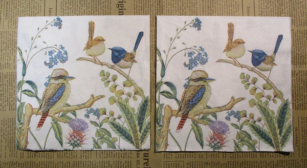 Paper Napkins (Pack of 2) Australia Birds Kookaburra and Blue Wrens