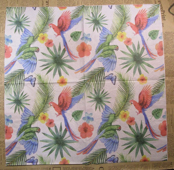 Paper Napkins (Pack of 2) Bird Parrot Tropical Leaves Flowers