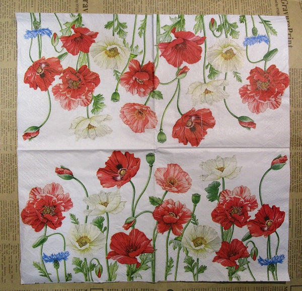 Paper Napkins (Pack of 2) Poppies Red and White Rememberance