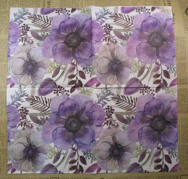 Paper Napkins (Pack of 2) Purple FLowers and Leaves
