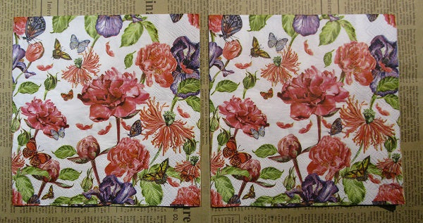 Paper Napkins (Pack of 2) Australia Flowers Red Orange Flowers Butterfly