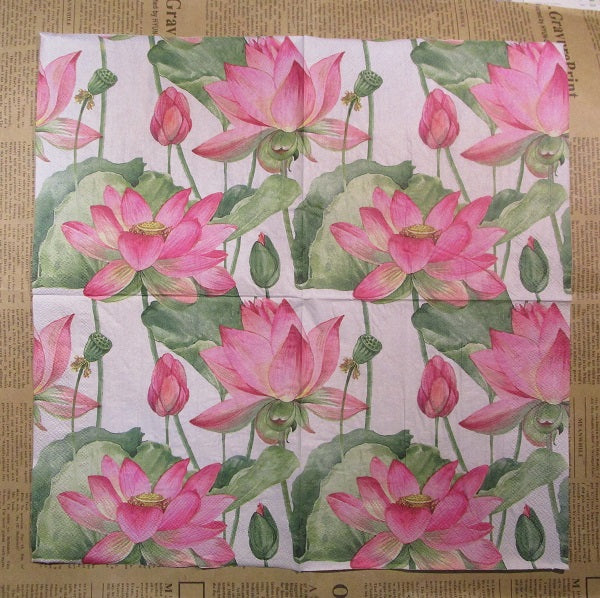 Paper Napkins (Pack of 2) Australia Flowers Water Lillies Pink and Green