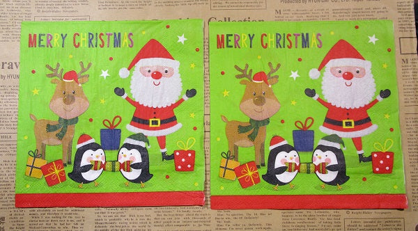 Paper Napkins (Pack of 2) Christmas Santa Reindeer and Penguins