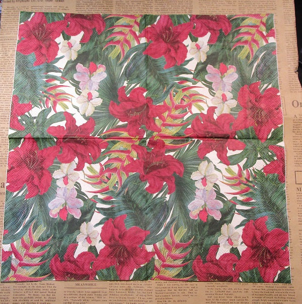 Paper Napkins (Pack of 2) Christmas Red and Green Flowers Orchids
