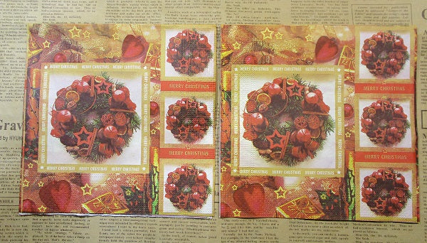 Paper Napkins (Pack of 2) Christmas Wreath Bauble Stars Photo