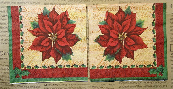 Paper Napkins (Pack of 2) Christmas Pointsettia Holly Red Green Border