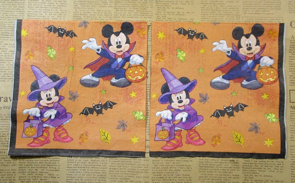 Paper Napkins (Pack of 2) Halloween Mickey Mouse Bats Leaves Candy Dressup