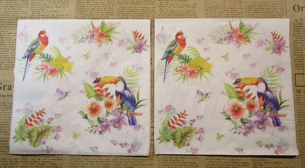 Paper Napkins (Pack of 2) Parrot Toucan Flowers Tropical
