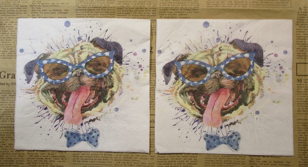 Paper Napkins (Pack of 2) Dogs Pug Wearing Glasses with Bow