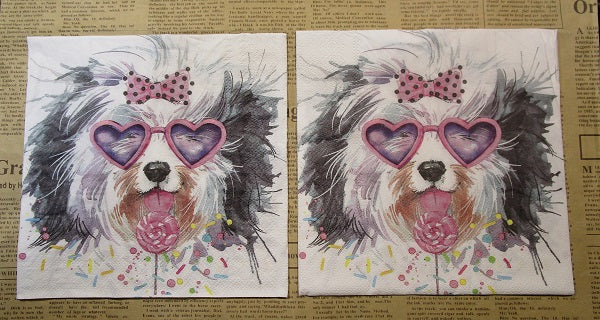 Paper Napkins (Pack of 2) Dogs Border Collie wearing glasses and lollipop