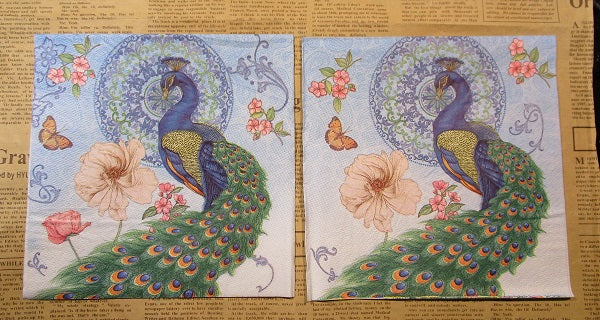 Paper Napkins (Pack of 2) Peacock Butterfly Flowers Mandella