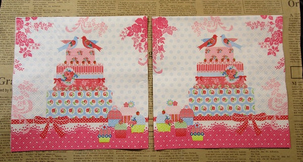 Paper Napkins (Pack of 2) Cake Pink and Blue Cupcakes Birds Floral