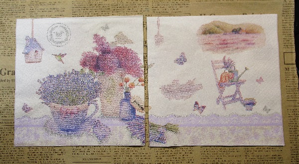 Paper Napkins (Pack of 2) Purple Lavander Bird House Flowersin Vase Birds