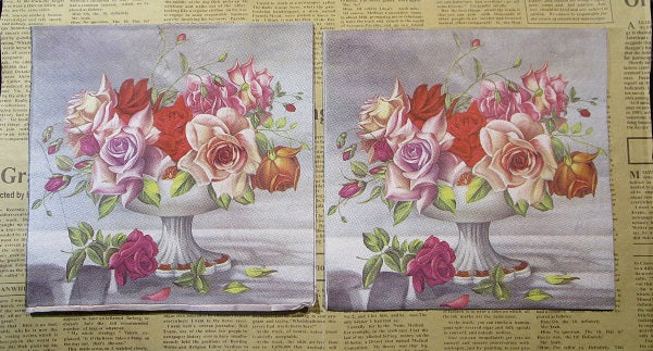 Paper Napkins (Pack of 2) Pink Red and Pink Roses in Vase