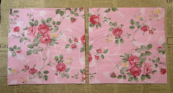 Paper Napkins (Pack of 2) Pink Roses Swirls GreenLeaves