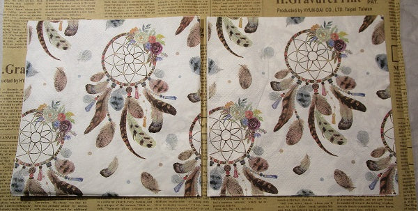 Paper Napkins (Pack of 2) Dream Catcher with flowers and Feathers