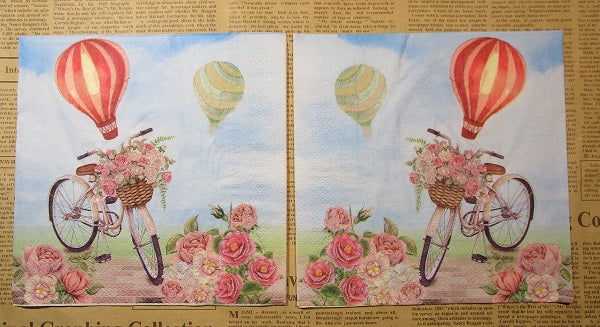 Paper Napkins (Pack of 2) Bike with Flowers and Hot Air Balloons