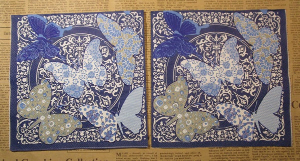 Paper Napkins (Pack of 2) Blue Butterfly Collage Blue Tile