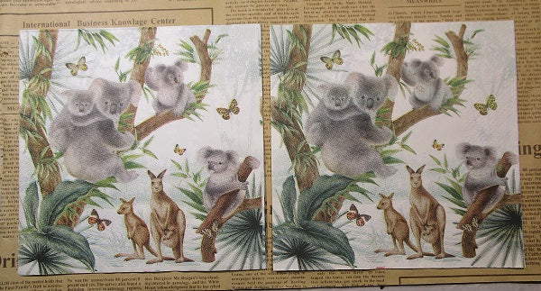 Paper Napkins (Pack of 2) Koala and Baby in Tree and Kangaroos